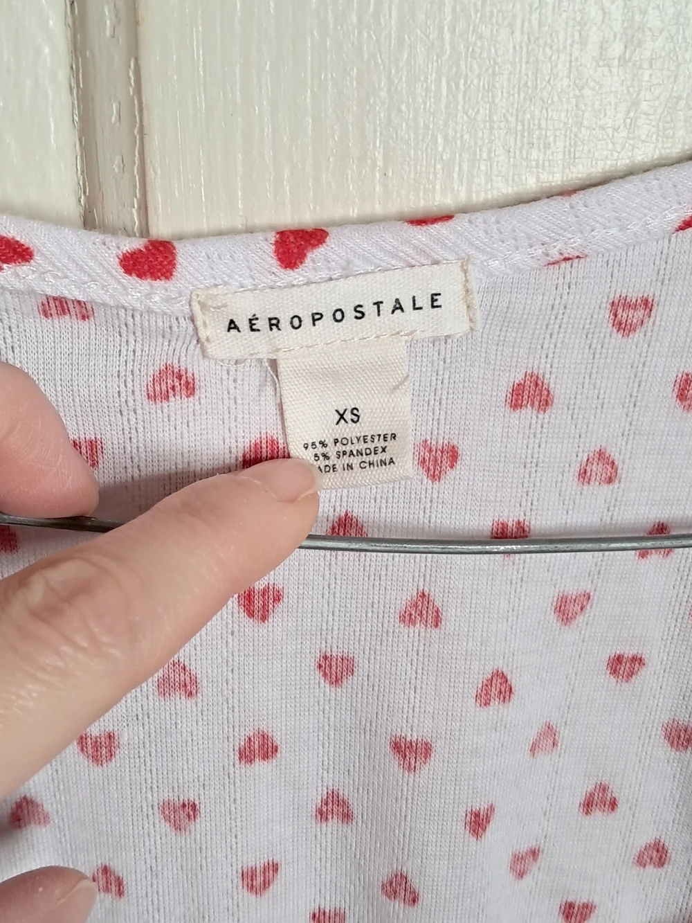 Aeropostale White Pajama Set with Red Heart Print